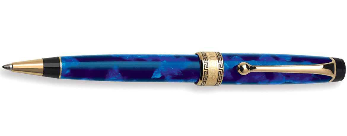 Aurora Optima Penna a Sfera in Auroloide Screziata - Finiture Dorate - Blu