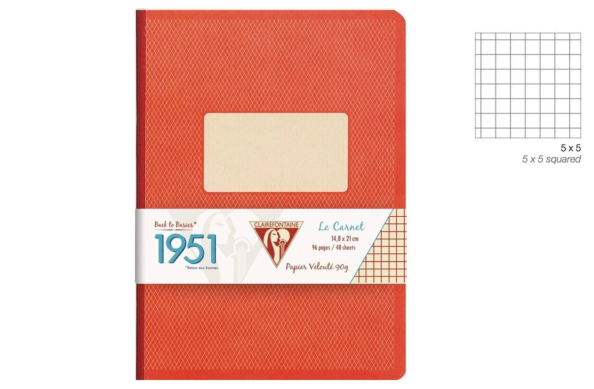 Clairefontaine 1951 Quaderno Brossurato - Quadretto - Colore Rosso Corallo