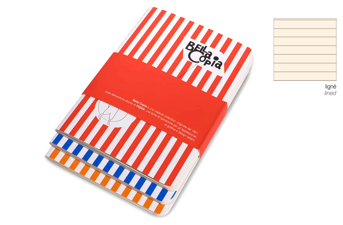 Pigna Quaderno Rilegato Bella Copia - set 3 quaderni - Arancione - Rosso - Blu