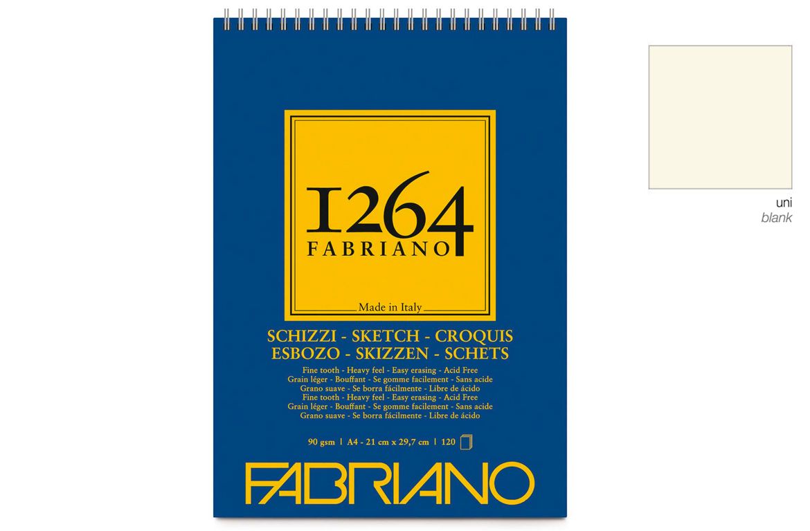 Fabriano 1264 - Blocco per Schizzi - Spiralato - Carta Grana Naturale 90 gr