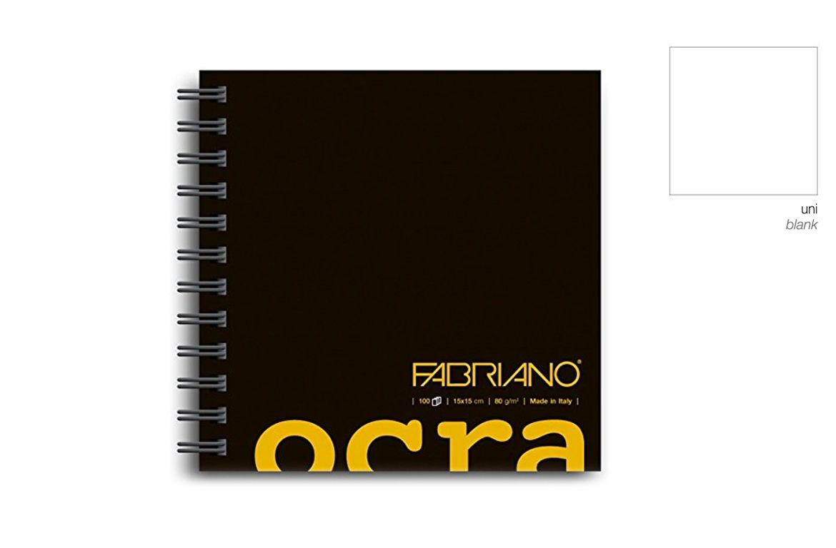 Fabriano Ocra - Nero - Blocco Spiralato - Bianco - 15x15 cm