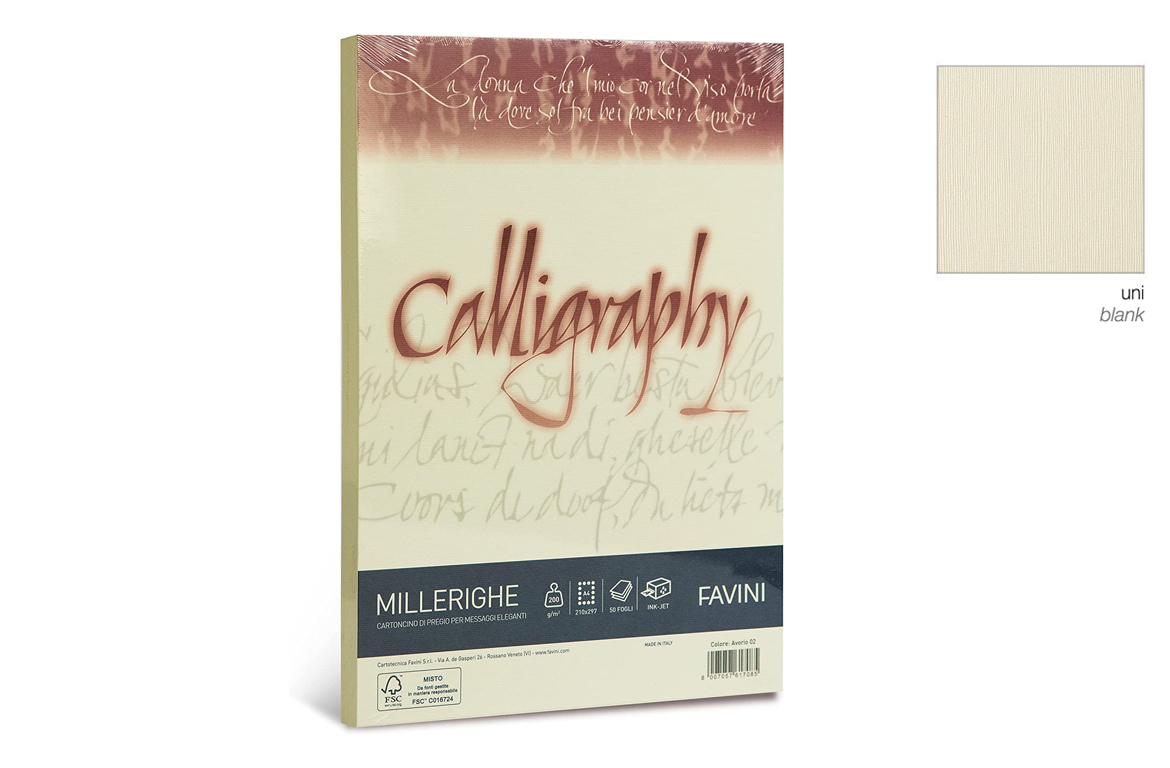 Favini Calligraphy Millerighe - Cartoncino 200 gr - Avorio