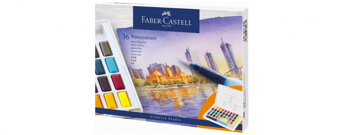 Faber Castell Watercolour - Astuccio con 36 Acquerelli e Pennello Waterbrush