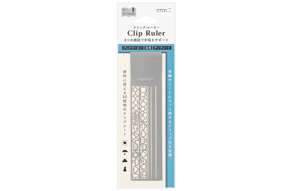 Midori - Clip Ruler Silver - Segnalibri con Righello e Normografo - Argento