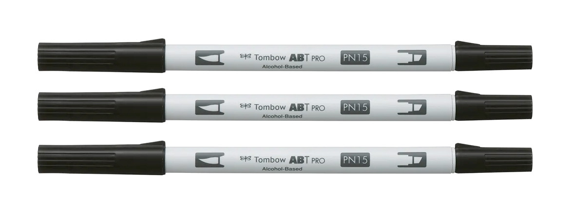 Tombow ABT Pro - Dual Brush Pen Art Marker A Base di Alcool - 3 pz - Black