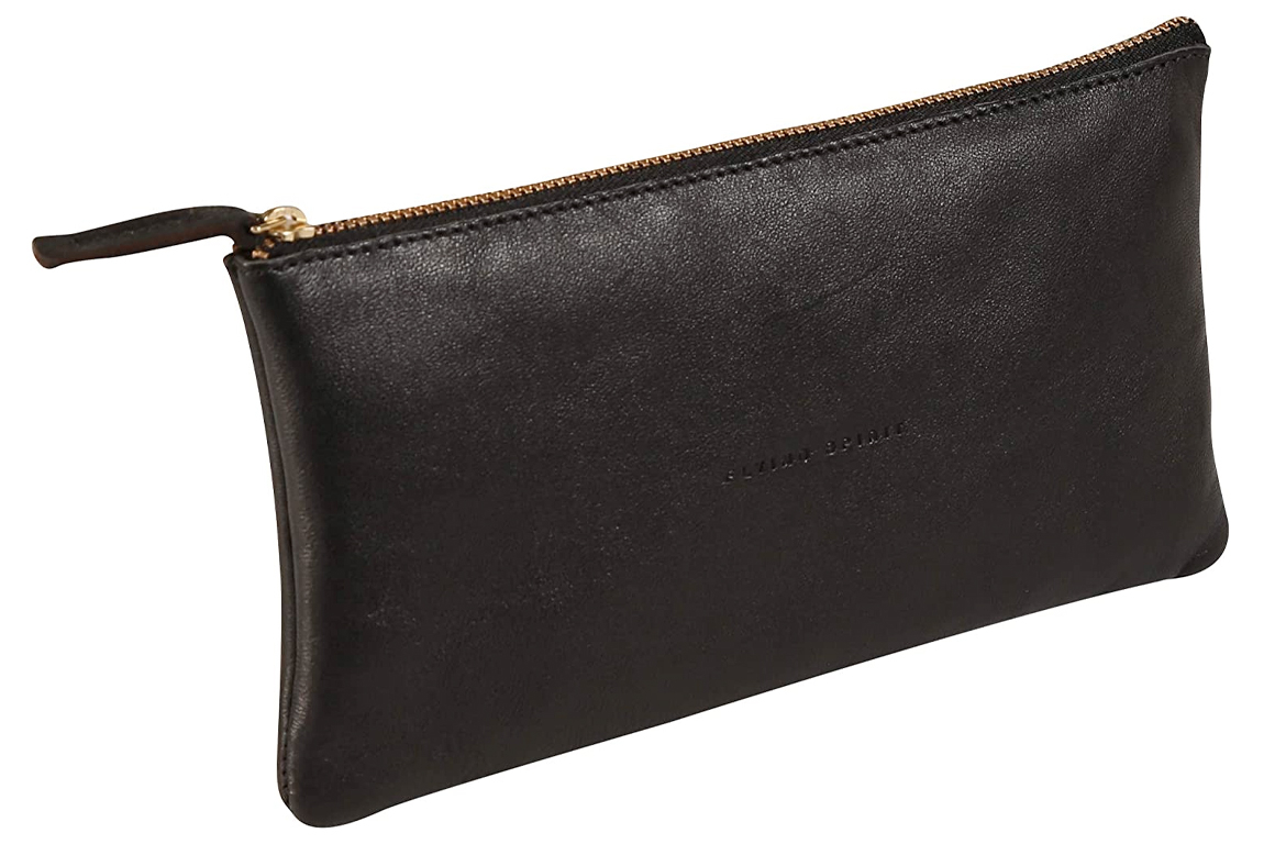 Clairefontaine Trousse Cosmiciur Piatta In Vera Pelle Scamosciata Di Agnello - Astuccio Multiuso Pelle Naturale, Zip Metallica, Blu Scuro (22x11 Cm)