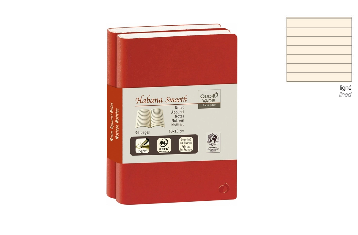 Quo Vadis Habana Smooth - Confezione da 2 Taccuini - Rigo - Rosso