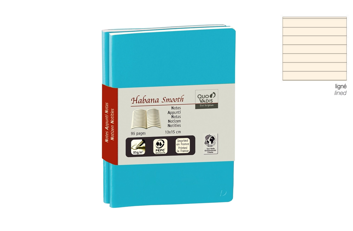 Quo Vadis Habana Smooth - Confezione da 2 Taccuini - Rigo - Bleu Hawai