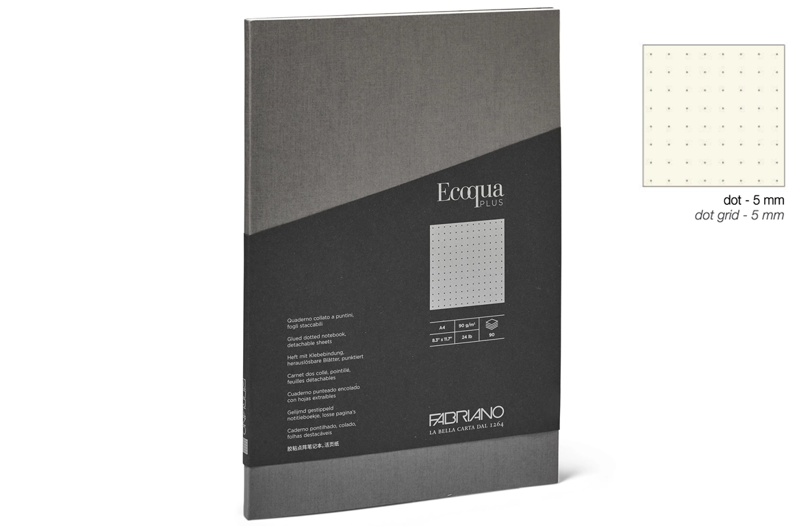 Fabriano Ecoqua Plus Taccuino Collato - Puntinato - Copertina Antracite