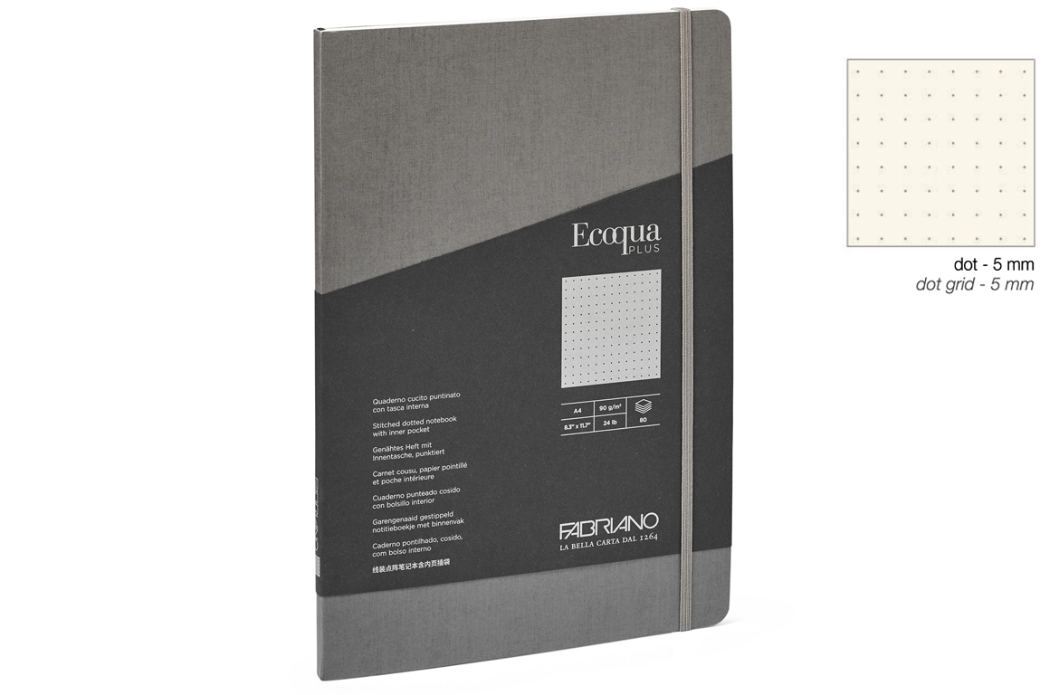 Fabriano Ecoqua Plus Taccuino Cucito - Puntinato - Copertina Antracite