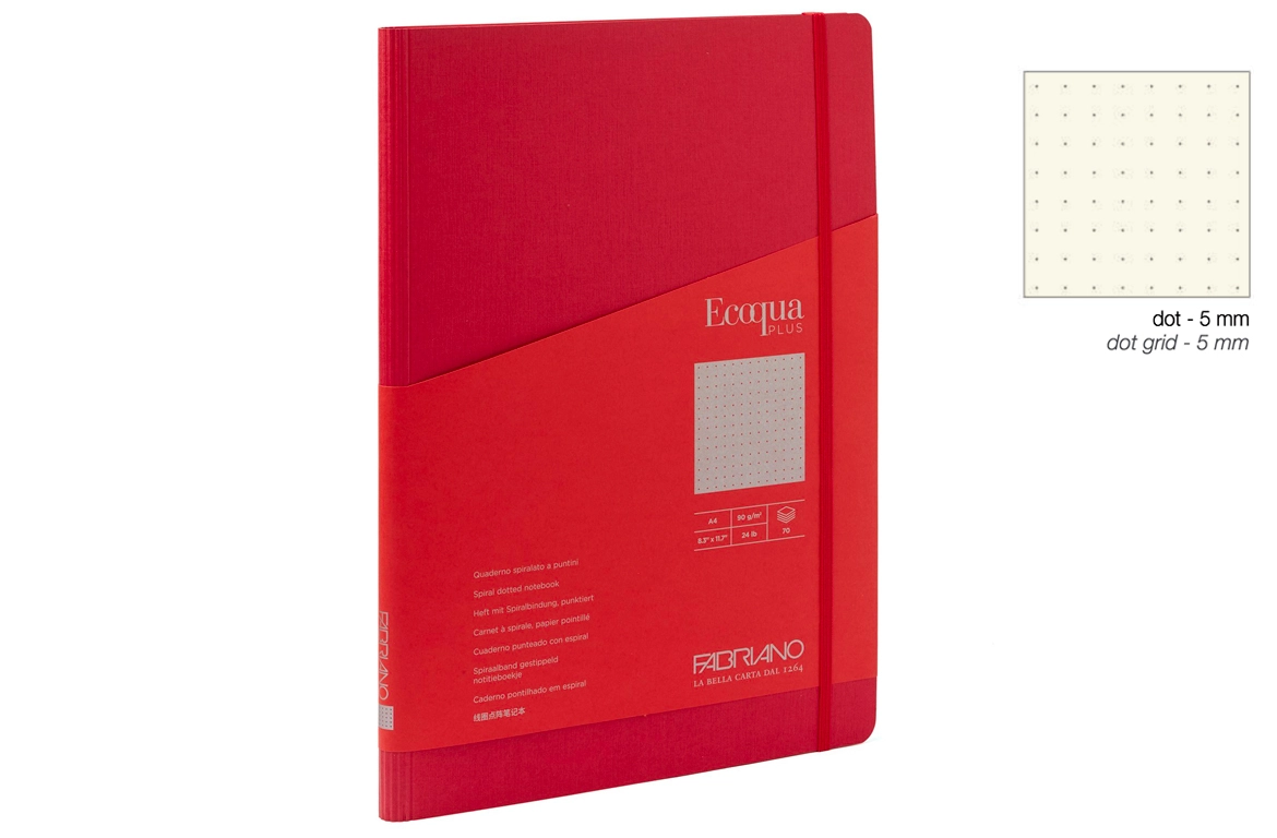 Fabriano Ecoqua Plus Quaderno Spirale Nascosta - Puntinato - Copertina Lampone