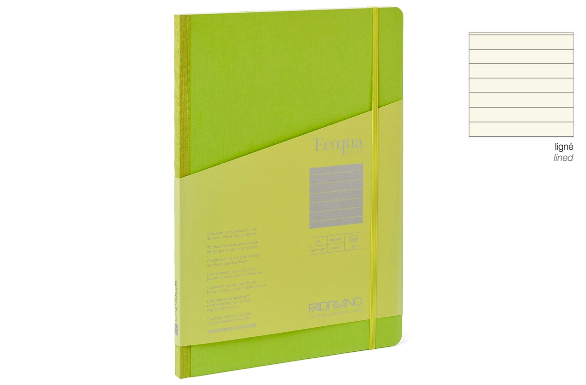Fabriano Ecoqua Plus Taccuino Cucito Dorso in Tela - Rigo - Copertina Lime