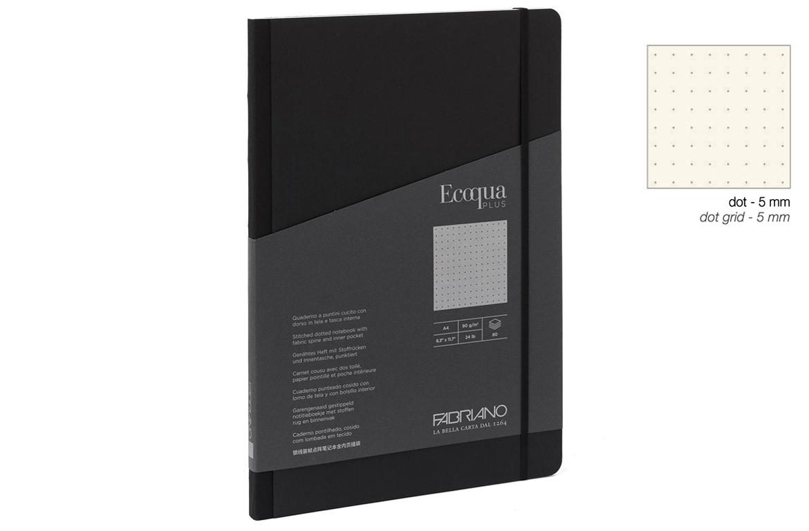 Fabriano Ecoqua Plus Taccuino Cucito Dorso in Tela - Puntinato - Copertina Nera