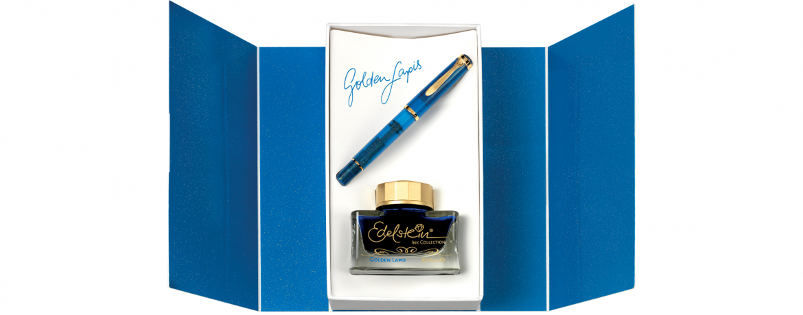 Pelikan M 200 - Golden Lapis - Set Inchiostro + Penna Stilografica Edizione Speciale