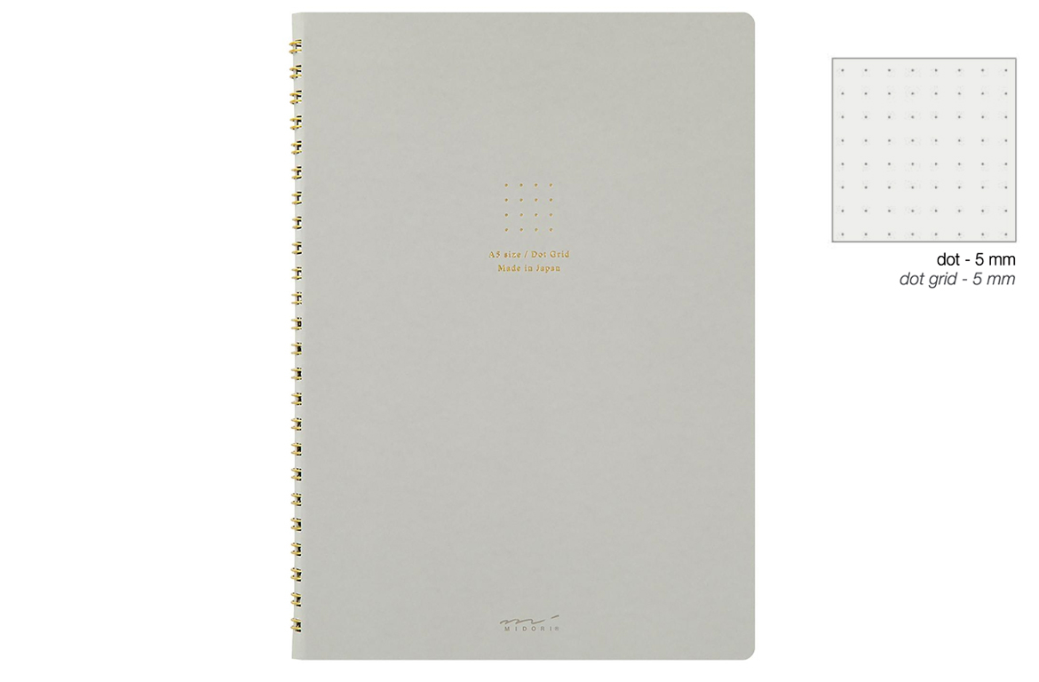 Midori - Ring Notebook A5 - Puntinato - Spiralato - Color Dot Grid - Grigio