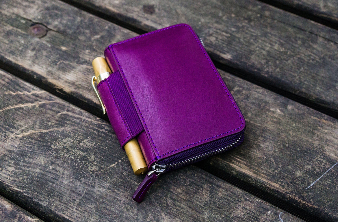 Galen Leather EDC Wallet - Portafoglio in Pelle con Portapenne - Purple