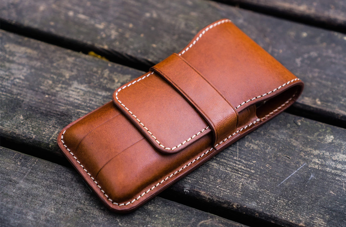 Galen Leather Flap Pen Case - Brown - 3 Posti