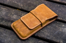 Galen Leather Flap Pen Case - Crazy Horse Brown - 3 Posti