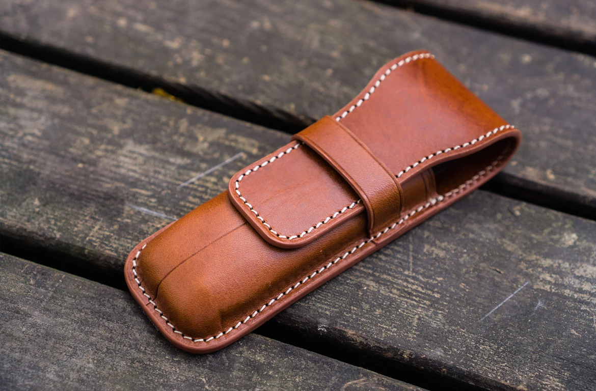 Galen Leather Flap Pen Case - Brown - 2 Posti