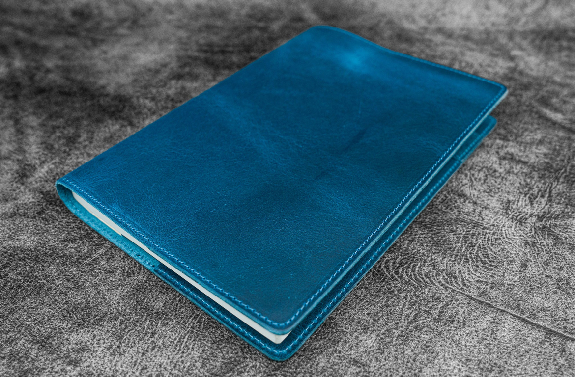 Galen Leather Cover per Quaderno o Agenda - A5 - In Pelle - Crazy Horse Ocean Blue