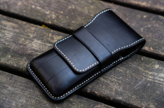 Galen Leather Flap Pen Case per 3 Penne - Black