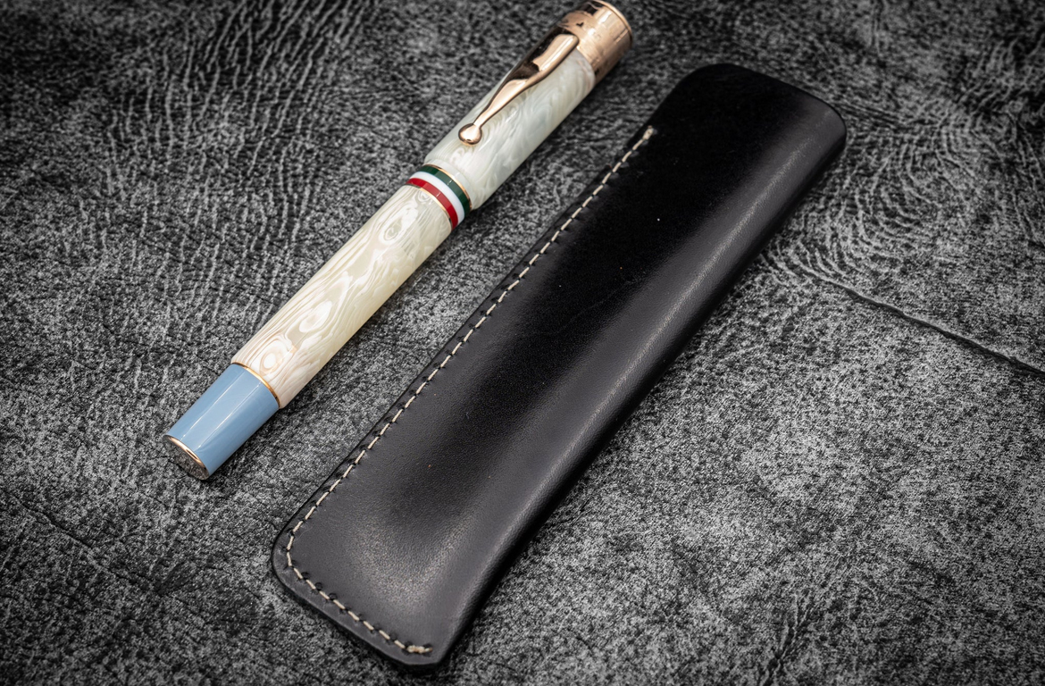 Galen Leather Single Fountain Pen Case - Nero