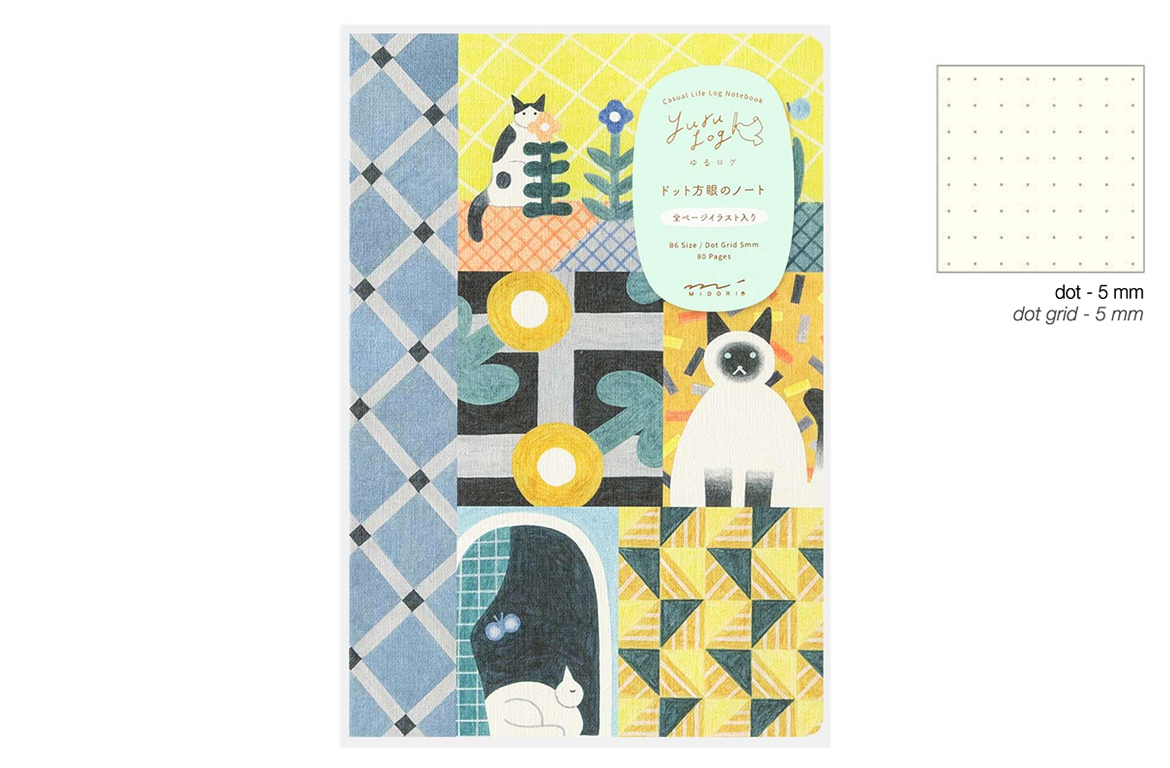 Midori Yuru Log Notebook - Cat - Quaderno Puntinato B6