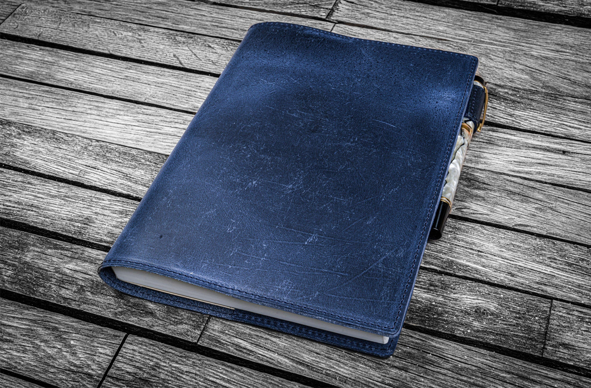 Galen Leather Notebook Planner Cover - A5 - Crazy Horse Navy Blue