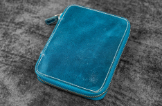 Galen Leather Zippered Pen Case - Crazy Horse Ocean Blue - 10 Posti