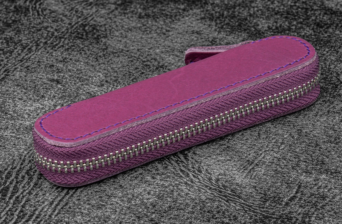 Galen Leather Zippered Pen Case - 1 Posto per Kaweco - Purple