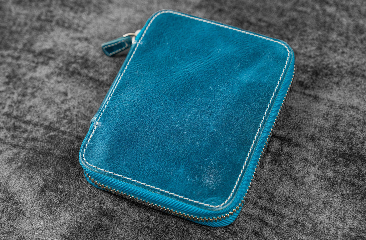 Galen Leather Zippered Pen Case - 10 Posti - Crazy Horse Ocean Blue