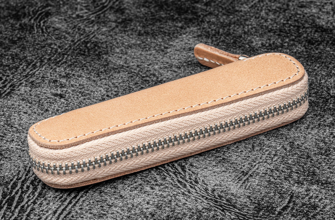 Galen Leather Zippered Pen Case per 1 Penna Kaweco - Undyed