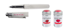 J.Herbin Set Stylo Penna Roller + Cartucce Rouge Opera e Rouge Caroubier