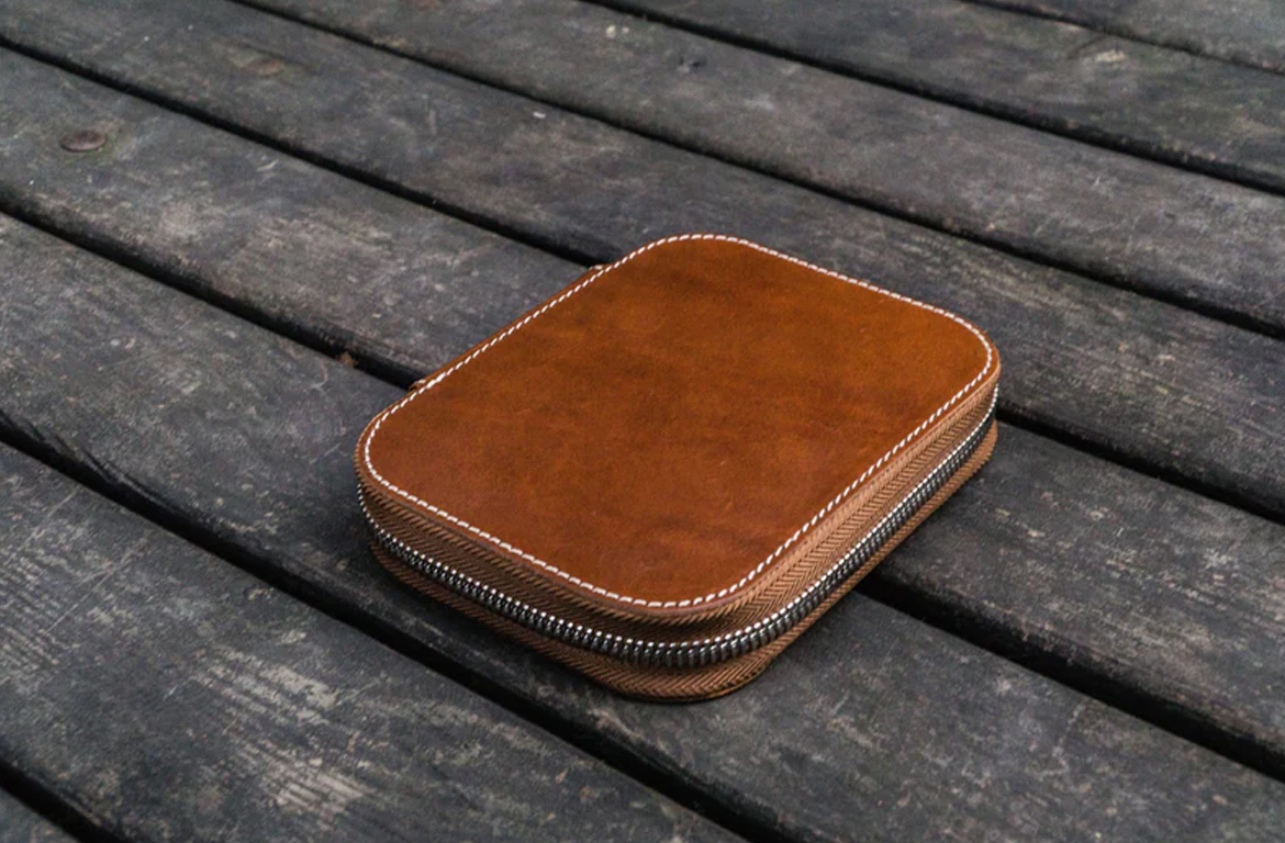 Galen Leather Zippered Pen Case - Brown - 10 Posti