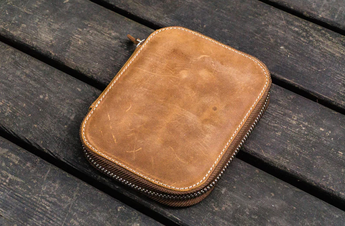 Galen Leather Zippered Pen Case - Crazy Horse Brown - 10 Posti