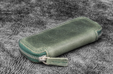 Galen Leather Zippered Pen Case per Kaweco - Pocket Pen - 2 Posti - Crazy Horse Forest Green