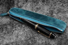 Galen Leather Zippered Single Fountain Pen Pouch - Portapenne 1 Posto - C. H. Ocean Blue