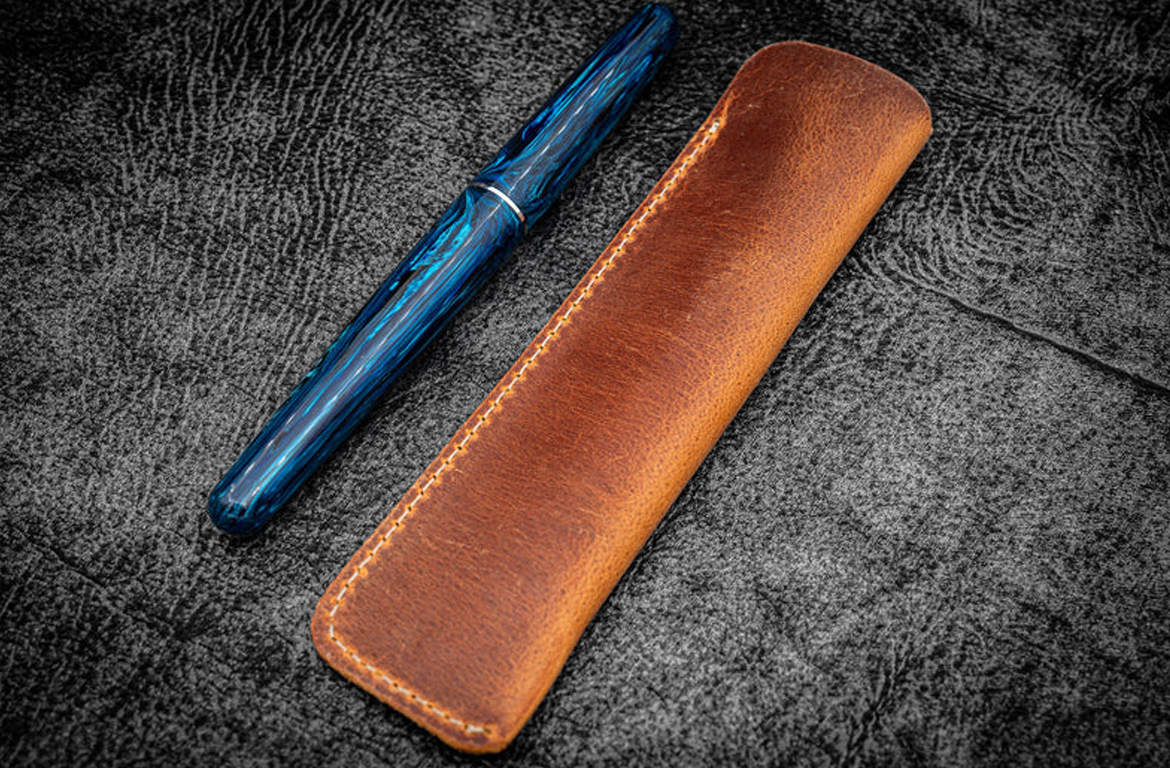 Galen Leather Single Fountain Pen Sleeve - Multiple Colors - Crazy Horse Tan