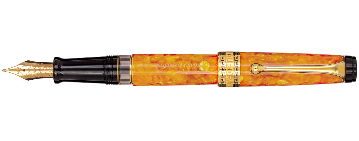Aurora Optima Penna Stilografica in Auroloide - Finiture Dorate - Arancio
