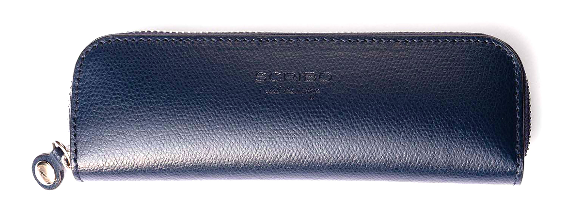 Scribo Astoz Portapenne in Pelle - 2 posti - Chiususa Zip - Blu Notte