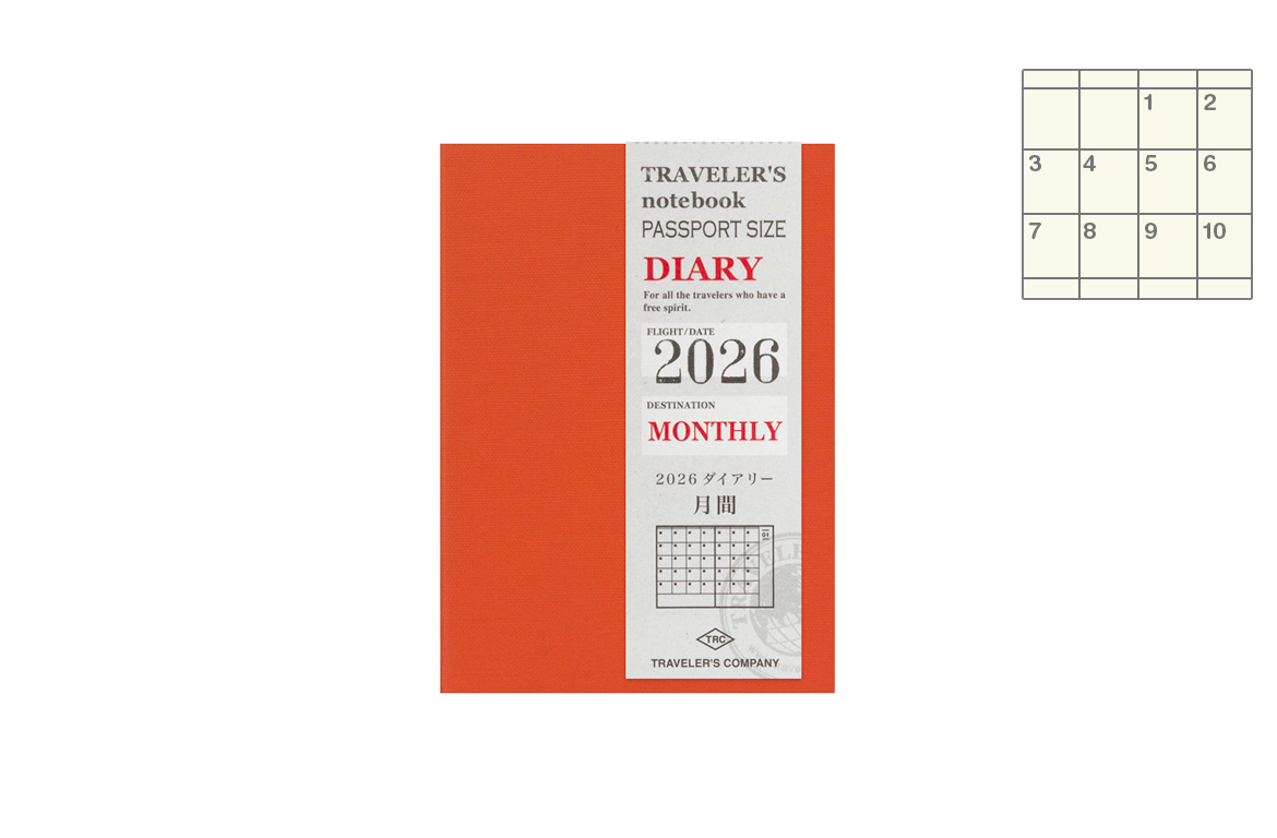Traveler's Company - Notebook Refill - Passport Size - Ricarica Agenda Mensile 2026