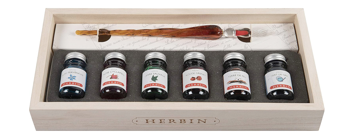J.Herbin Set Calligrafico - Penna In Vetro - sei inchiostri