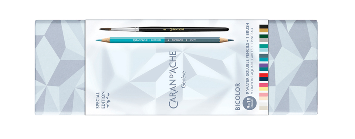 Caran D'ache Scatola Da 9 Matite Bicolori e Pennello Alpine Frost – Edizione Limitata