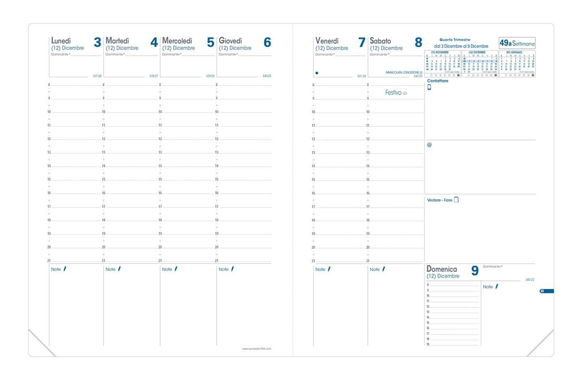 Quo Vadis Ricambio - Agenda settimanale Trinote - Dicembre/Dicembre - 2026