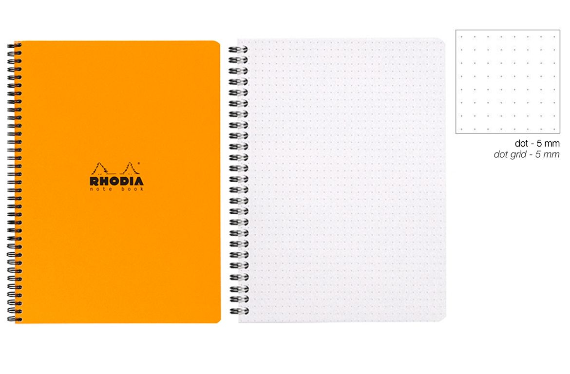 Rhodia Notebook con Spirale Laterale - Puntinato - Black Orange White - A5+