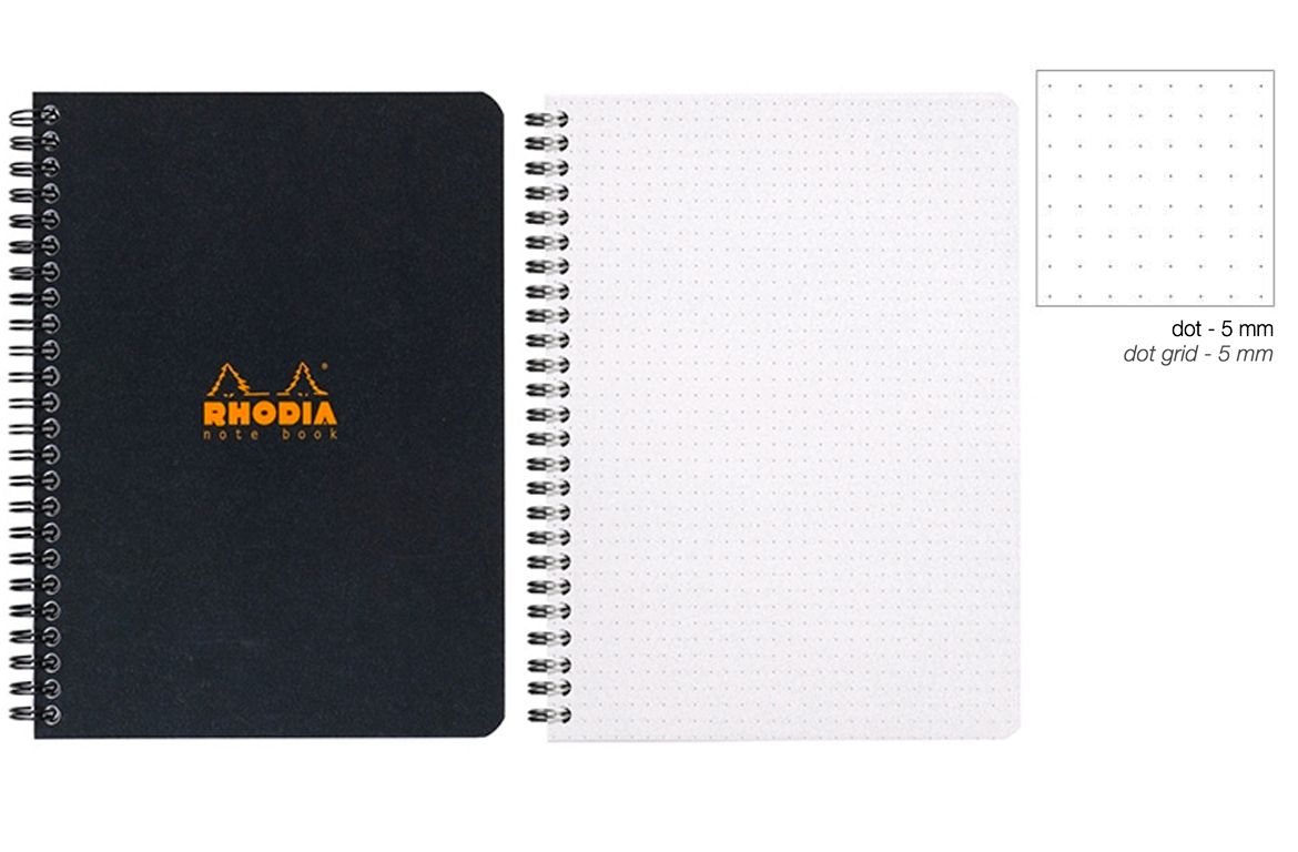 Rhodia Notebook con Spirale Laterale - Puntinato - Black Orange White - A5+