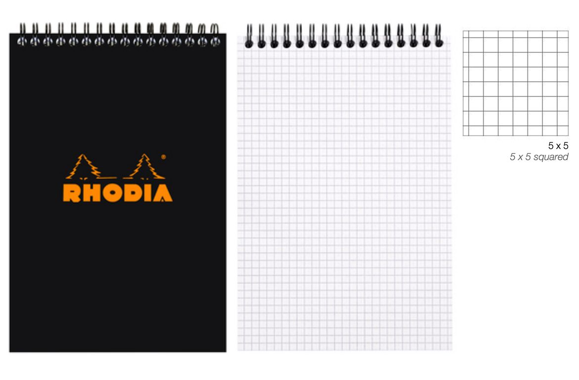 Rhodia Notepad con Spirale Alta - Quadretto - Black Orange