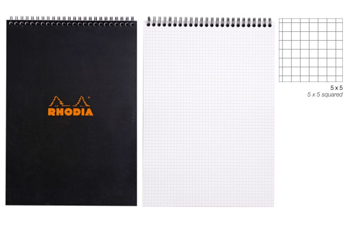 Rhodia Notepad con Spirale Alta - Quadretto - Black Orange